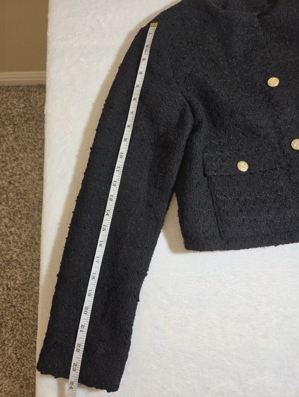 Abercrombie & Fitch Black Collarless Tweed Jacket Gold Buttons Size M - Picture 7 of 12